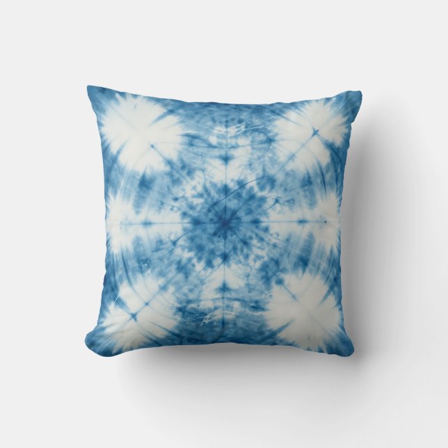 Indigo Blue Shibori Tie Dye Pattern Throw Pillow (Front)