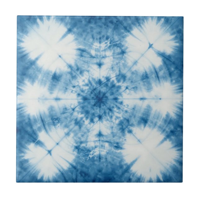 Indigo Blue Shibori Tie Dye Pattern Tile (Front)