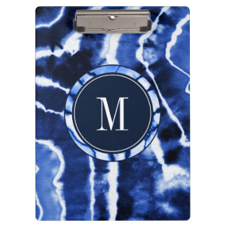 Indigo Blue Shibori Tie Dye Watercolor Monogram Clipboard