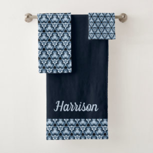 Indigo Blue Swirl Pattern Bath Towel Set