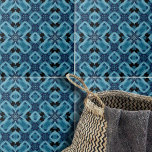 Indigo Blue Symmetrical Mosaic Geometric Pattern Tile<br><div class="desc">This ceramic tile features an intricate and elegant pattern. The design is dominated by symmetrical shapes that are reminiscent of flowers or stars, creating a mesmerizing visual effect. The tile is adorned with various shades of blue, ranging from light to dark tones. This harmonious blend of colours adds depth and...</div>