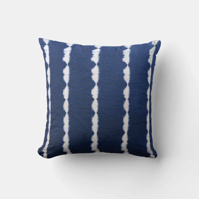 Indigo Blue Tie Dye Stripe Throw Pillow (Front)