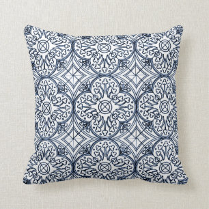 Indigo Blue Tile Pattern Pillow