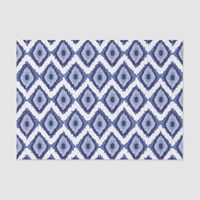 Indigo Blue Tribal Ikat Diamond White Chevron Tissue Paper (Front)