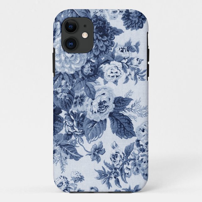 Indigo Blue Vintage Floral Case-Mate iPhone Case (Back)