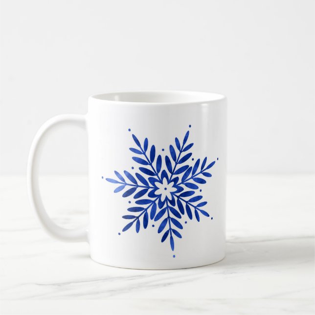 Indigo Blue Watercolor Abstract Snowflake   Coffee Mug (Left)