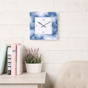 Indigo Blue Watercolor Abstract Square Wall Clock