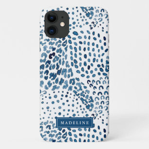 Indigo Blue Watercolor Animal Print Pattern iPhone 11 Case