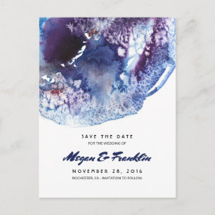 Indigo Blue Watercolor Crystals Save the Date Announcement Postcard