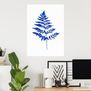 Indigo Blue Watercolor Fern Leaves Poster