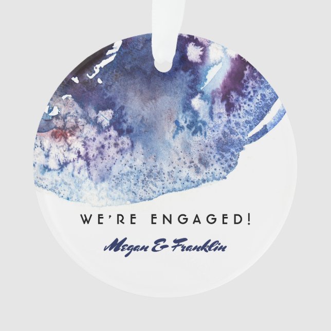 Indigo Blue Watercolor Modern Wedding / Engagement Ornament (Front)