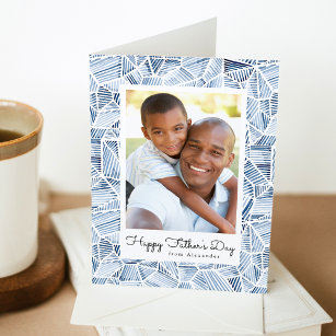 Indigo Blue Watercolor Photo Happy Father's Day Card