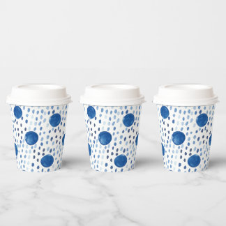 Indigo blue watercolor small polka dots shibori  paper cups