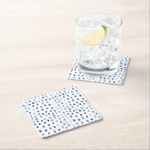 Indigo blue watercolor small polka dots shibori square paper coaster