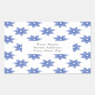 Indigo Blue Watercolor Snowflake Pattern Labels
