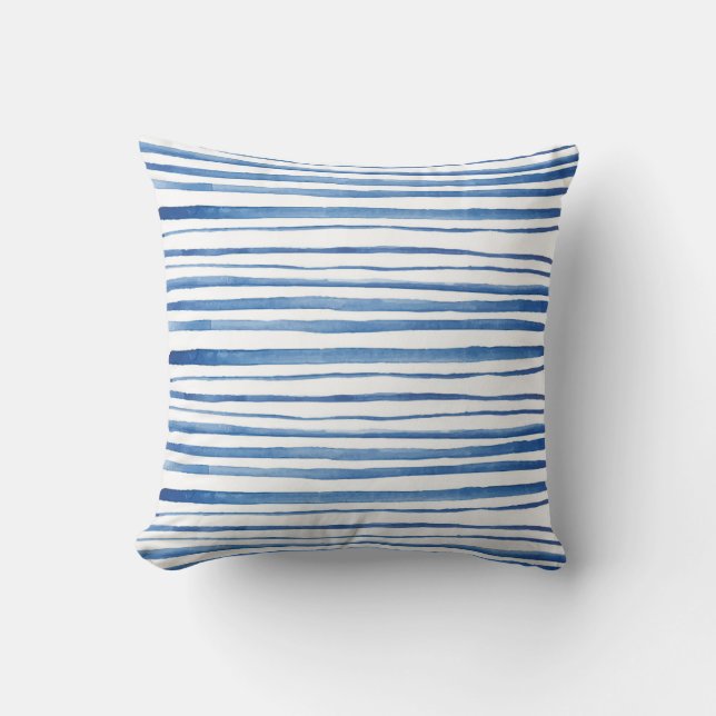 Indigo blue watercolor stripe Japanese pattern Throw Pillow (Front)
