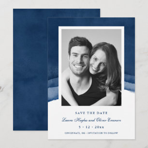 Indigo Blue Watercolor Wedding Save the Date Cards