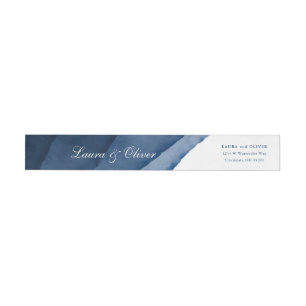 Indigo Blue Watercolor Wedding Wrap-Around Label