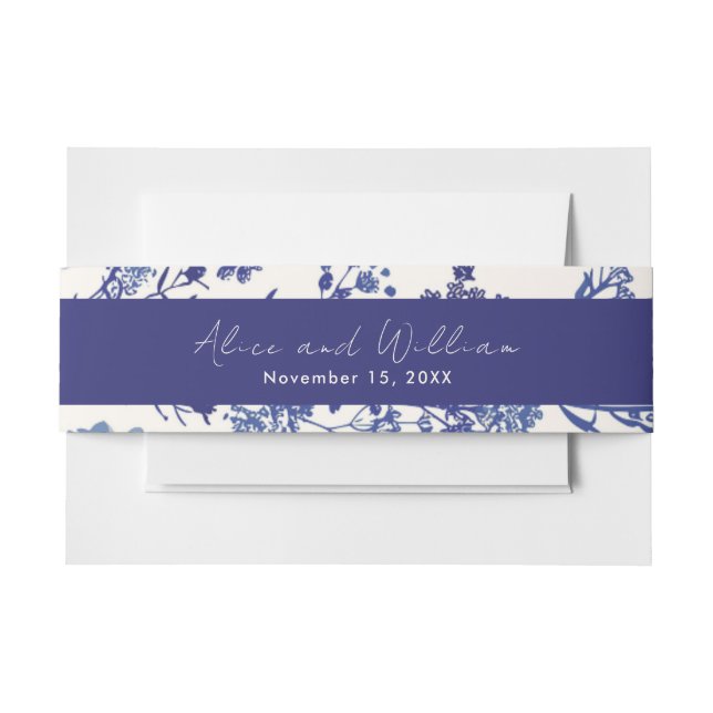 Indigo Blue Wedding Invitation Belly Band (Front Example)