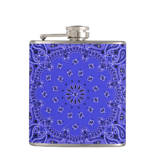 Indigo Blue Western Bandana Scarf Fabric Wrap Hip Flask