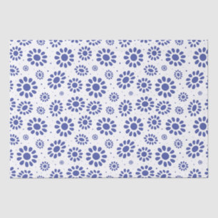 Indigo Blue White Daisy Flower Pattern Tissue Paper