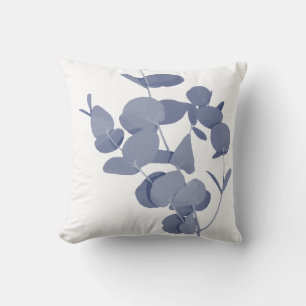 Indigo Blue White Eucalyptus Herb Botanical Print Throw Pillow