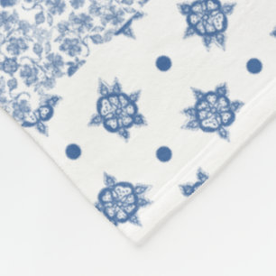 Indigo Blue, White Faux Patchwork Fleece Blanket