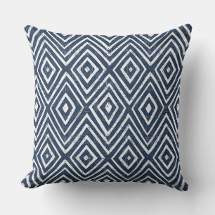 Indigo Blue & White Geometric Throw Pillow