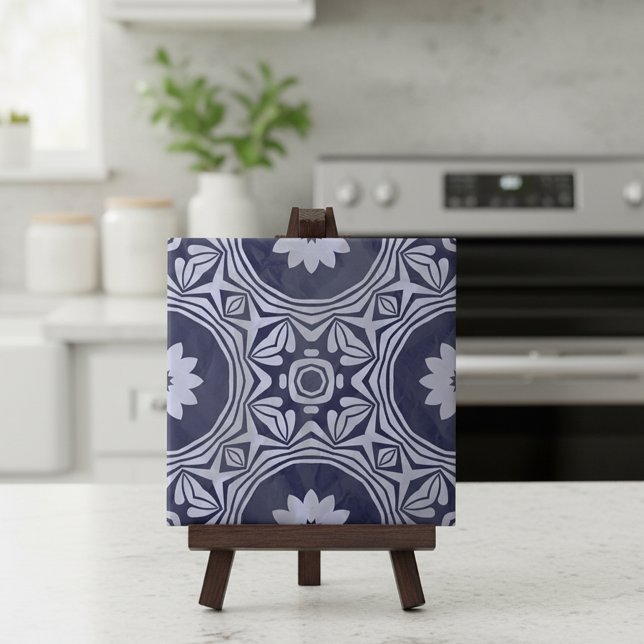Indigo Blue White Mandala Floral Moroccan Azulejo Tile (Creator Uploaded)