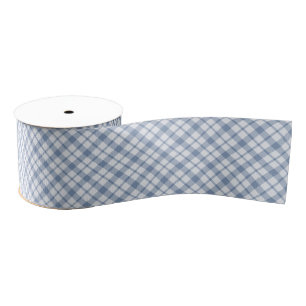 Indigo Blue White Preppy Check Grosgrain Ribbon