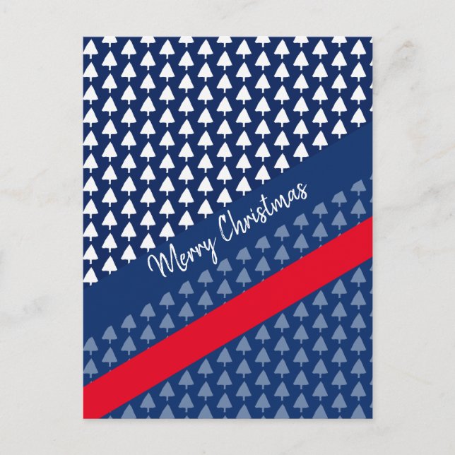 Indigo Blue White Red Winter Tree Watercolor Holiday Postcard (Front)