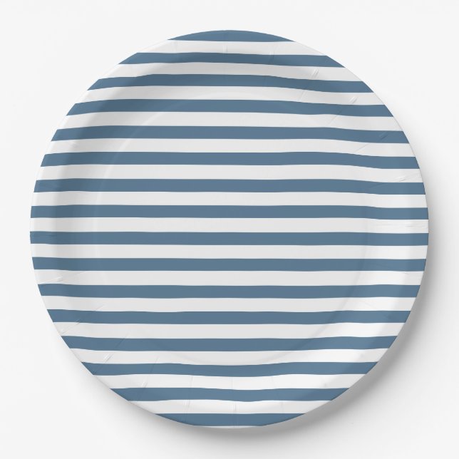 Indigo Blue & White Striped - Nautical Paper Plate (Front)