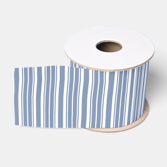 Indigo Blue White Ticking Striped Grosgrain Ribbon (Spool)