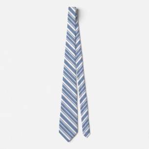 Indigo Blue, White Ticking Stripes Unisex Necktie