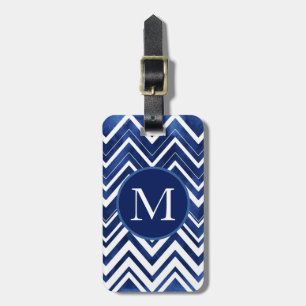 Indigo Blue White Watercolor Chevron Luggage Tag