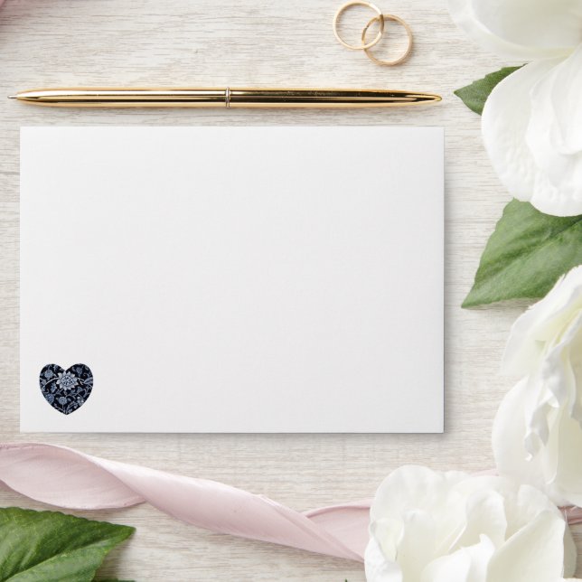 Indigo Blue Wildflower Heart Wedding Envelope (Wedding)