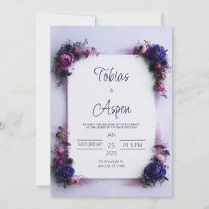Indigo Blush Floral Corner Wedding Invitation
