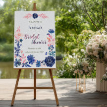 Indigo Blush Florals Bridal Shower Welcome Sign