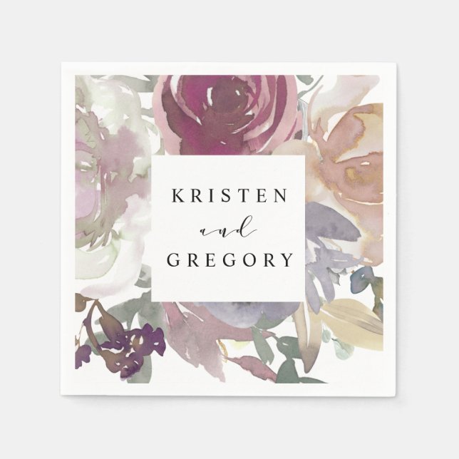 indigo blush nostalgic floral monogram wedding napkin (Front)