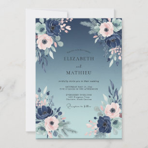 Indigo Blush Peony Wedding Invitation