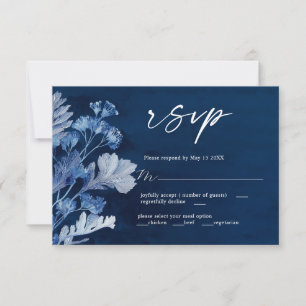 Indigo Botanical Blue Wedding Carte RSVP