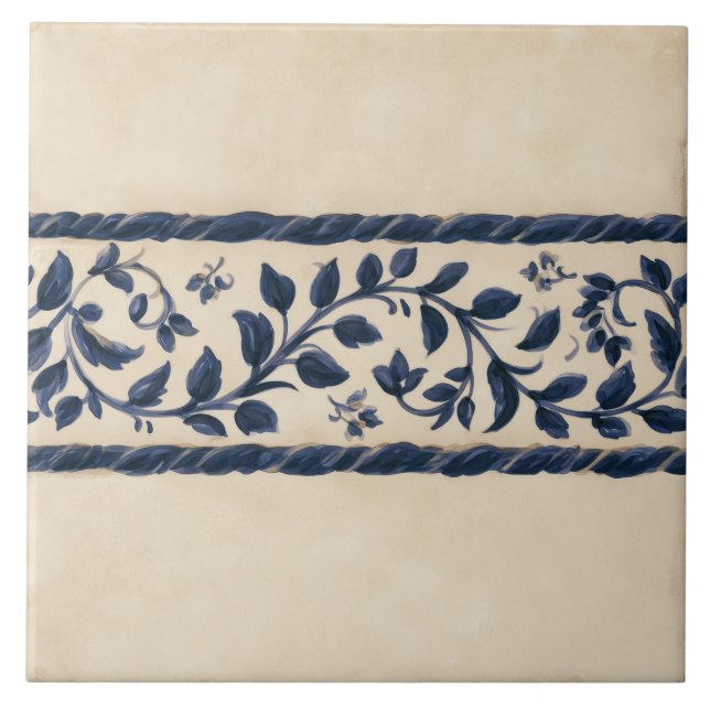 Indigo Botanical Cottage Border Tile (Front)