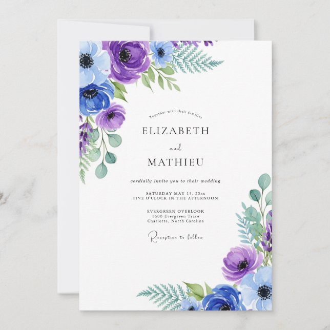 Indigo Bountiful Botanical Wedding Invitation (Front)