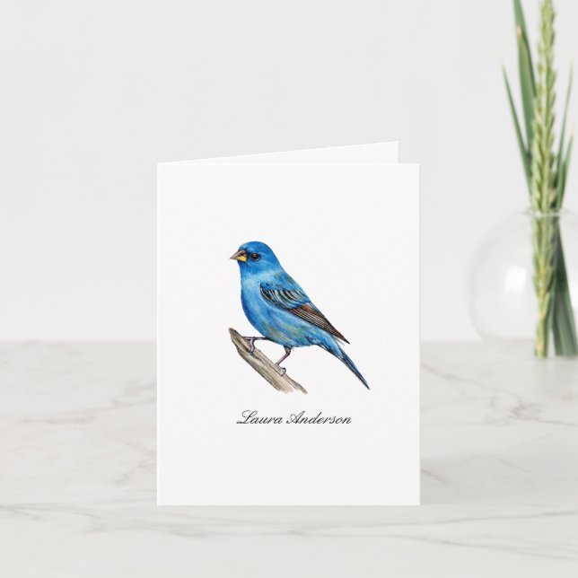 Indigo bunting bird Folded note card   (Front)