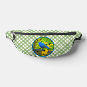 Indigo Bunting on Fence Painting Original Bird Art Fanny Pack