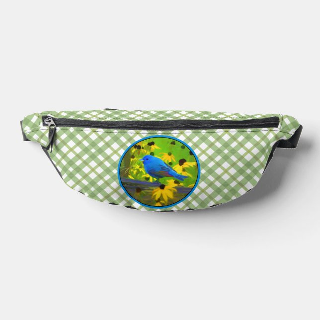 Indigo Bunting on Fence Painting Original Bird Art Fanny Pack (Lay Down)