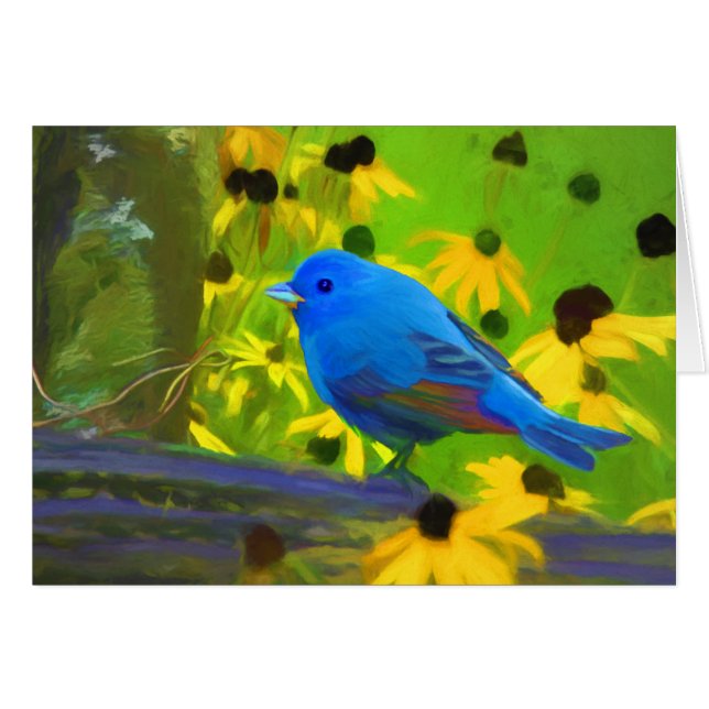 Indigo Bunting Painting - Original Bird Art (Front Horizontal)