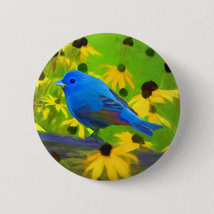Indigo Bunting Painting - Original Bird Art 2 Inch Round Button