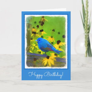 Indigo Bunting Painting - Original Bird Art Card