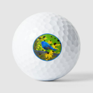 Indigo Bunting Painting - Original Bird Art Golf Balls